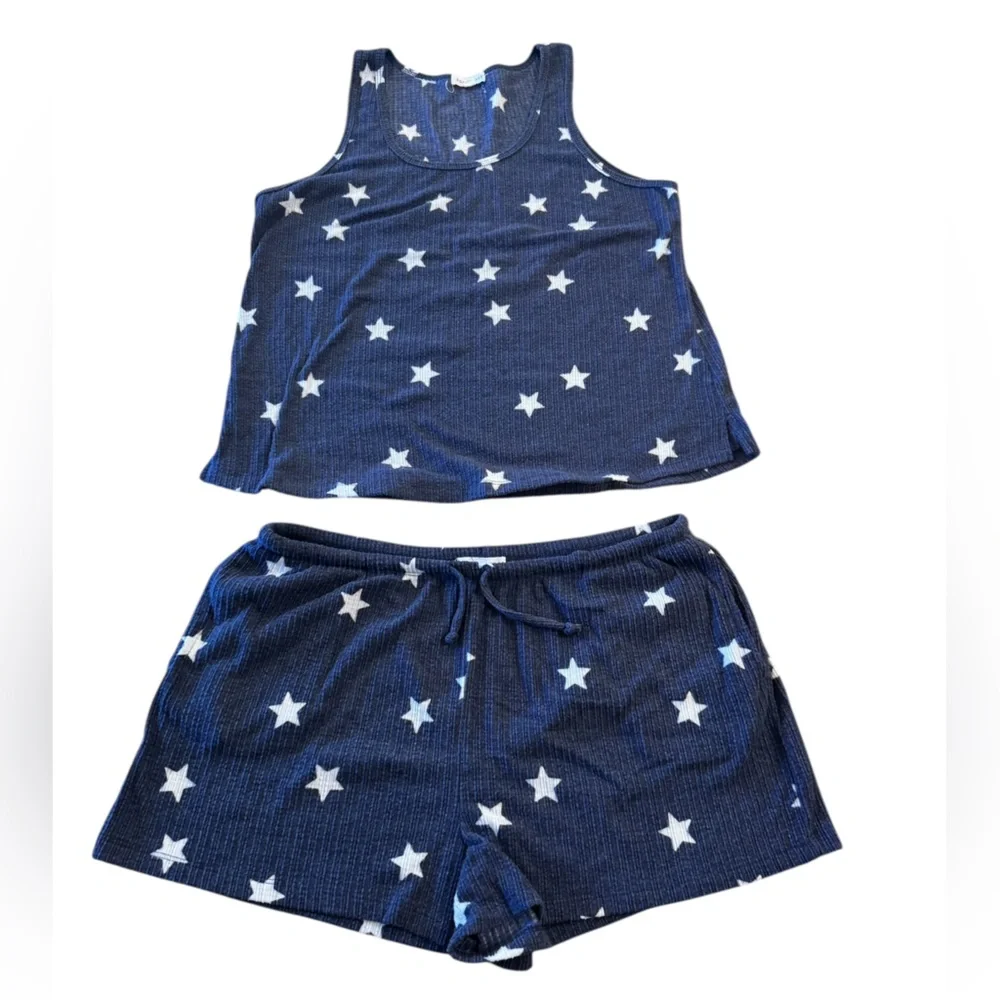 Socialite Blue and White Star Print Pajama Set Size XL Shorts & Sleeveless Top - Picture 14 of 16